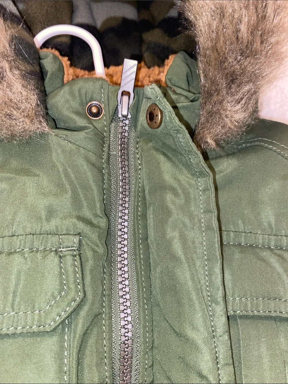 Carter's Olive Green Puffer Jacket Faux Fur Hood Kids Winter Coat